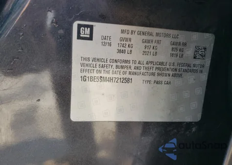 2017 Chevrolet Cruze Lt from USA, damaged, VIN 1G1BE5SM4H7212581